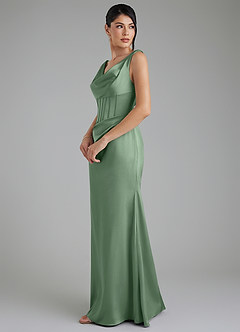 Azazie Spencer Bridesmaid Dresses Matcha Mermaid Pleated Stretch Satin Dress image4