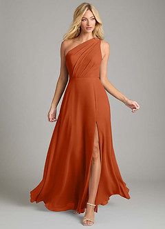 Azazie Phaedra Bridesmaid Dresses Burnt Orange A-Line One Shoulder Chiffon Dress image4