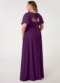 Azazie Kimber Bridesmaid Dresses Grape A-Line Flounce Sleeve Chiffon Dress image8
