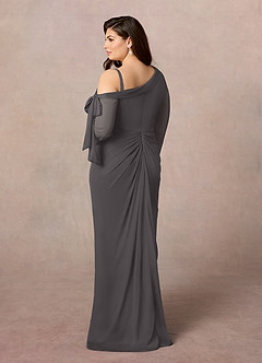 Azazie Marna Mother of the Bride Dresses Steel Grey Sheath One Shoulder Mesh Dress image9