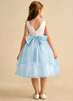 Azazie Rene Flower Girl Dresses Ivory Sky Blue A-Line Bow Tulle Dress image2