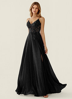 Zahara Black V-neck Lace Corset A-line Prom Dress image5