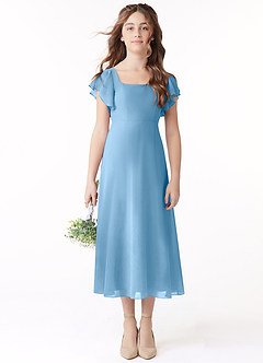 Azazie Bondi Junior Linia A Marszczony Szyfon Długość herbaty Młodsza druhna Sukienka image2