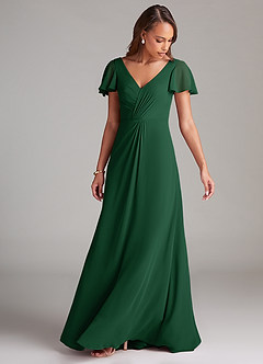 Azazie Soren Vestidos de damas de honor Vestido de Verde Oscuro de Gasa de Corte en A con Volante image5