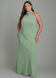 Azazie Velli Bridesmaid Dresses Matcha Mermaid High Neck Chiffon Dress image8