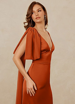 Christian Siriano Bridal for Azazie 1011 Bridesmaid Dresses Burnt Orange Mermaid Bow Stretch Satin Dress image8