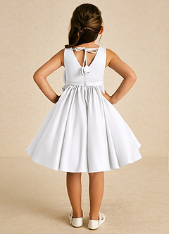 Azazie Apple Flower Girl Dresses White A-Line Bow Matte Satin Dress image2