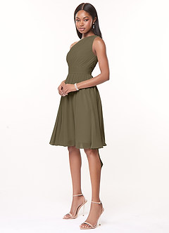 Azazie Katrina Bridesmaid Dresses Willow Green A-Line One Shoulder Chiffon Dress image3