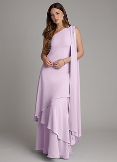 Azazie Monique Bridesmaid Dresses Frosted Lilac A-Line One Shoulder Chiffon Dress image1