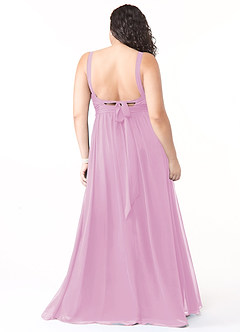 Azazie Aziza Bridesmaid Dresses Candy Pink A-Line V-Neck Pleated Chiffon Dress image8