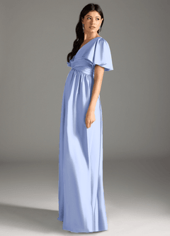 Azazie Verna Maternity Bridesmaid Dresses A-Line Ruched Stretch Satin Floor-Length Dress image7