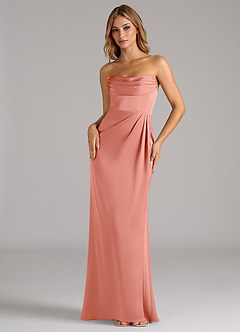 Azazie Johana Bridesmaid Dresses Coral Mermaid Off the Shoulder Stretch Satin Convertible Dress image5