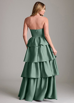 Azazie Faye Bridesmaid Dresses Eucalyptus A-Line Ruched Stretch Satin Dress image2
