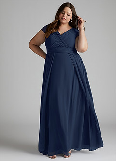 Azazie Organa Bridesmaid Dresses Dark Navy A-Line Pleated Chiffon Dress image8