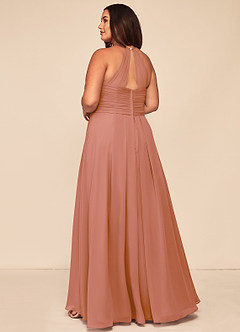 Azazie Ginger Vestidos de damas de honor Vestido de Mai Tai de Gasa de Corte en A con Halter Plisado image10