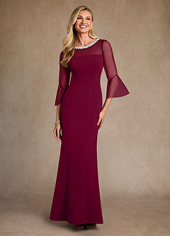 Azazie Bellevie Moeder van de bruid jurken Kolom Jurk van Stretch crêpe Kralen Bourgondië image1