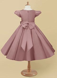 Azazie Jewel Flower Girl Dresses Ball-Gown Pleated Matte Satin Tea-Length Dress image5