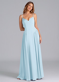 Azazie Kirby Venta Final Vestido de Azul Cielo de Satén Elástico de Corte en A image1