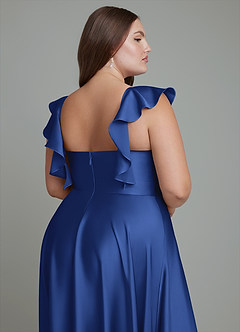 Azazie Leilani Abiti da Damigella Abito A-Line in Raso Elasticizzato Drappeggiato Blu Reale image16