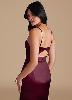 Azazie Shania Bridesmaid Dresses Cabernet Sheath Pleated Metallic Satin Dress image4