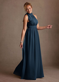 Azazie Antoinette Mère de la mariée Robes Robe Trapèze en Mousseline de soie Plissé Bleu Marine Foncé image4
