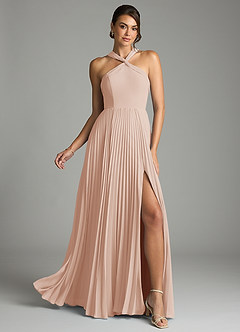 Azazie Afra Robes de demoiselle d'honneur Robe Trapèze en Mousseline de soie Plissée Rose Perle image1