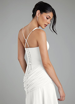Azazie Toya Abiti da Damigella Abito A-Line in Chiffon Corsetto Bianco image9