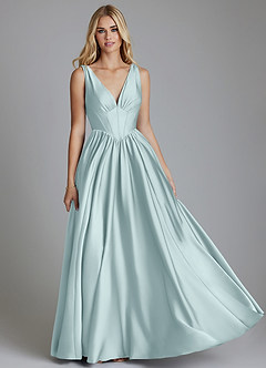 Azazie Delmie Robes de demoiselle d'honneur Robe Trapèze en Satin extensible Corset Brume image1