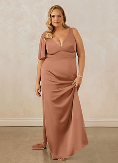 Christian Siriano Bridal for Azazie 1011 Kleider zum Anprobieren zu Hause Meerjungfrau-Linie Schleifen Stretch-Satin Kleid Bronzer image16