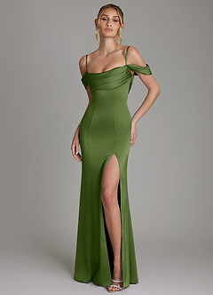 Azazie Nira Vestidos de damas de honor Vestido de Enebro de Satén Elástico de Corte Sirena con Corsé image1