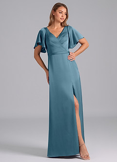 Azazie Ambrosia Vestidos de damas de honor Vestido de Bermudas de Satén Elástico de Corte en A con Plisado image4