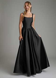Azazie Nevaeh Bridesmaid Dresses Black A-Line Corset Stretch Satin Dress image4