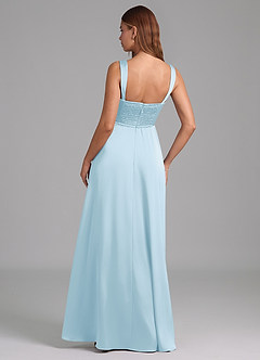 Azazie Rosaline Bridesmaid Dresses Sky Blue A-Line Side Slit Stretch Satin Dress image2