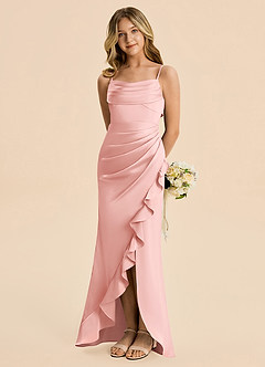Azazie Mia Junior Powder Pink Mermaid Pleated Stretch Satin Dress image1
