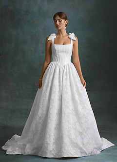 Azazie Rosalinda Wedding Dresses Diamond White Ball-Gown with Pockets Floral Burnout Dress image4