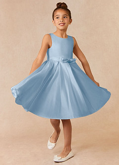 Azazie Coco Flower Girl Dresses Powder Blue A-Line Bow Matte Satin Dress image1