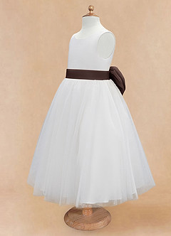 Azazie Kavi Blumenmädchenkleider A-Linie Schleifen Matte Satin Kleid Elfenbein Ganache image9