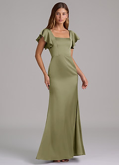 Azazie Elkie Bridesmaid Dresses Pistachio Mermaid Square Neckline Stretch Satin Dress image4