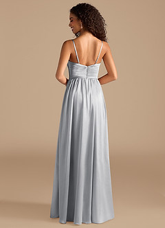 Azazie Alia Bridesmaid Dresses Silver A-Line Pleated Metallic Satin Dress image4