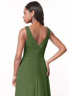 Azazie Julianna Brautjungfernkleider A-Linie Chiffon Kleid Olivgrün image4