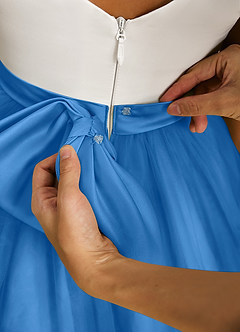 Azazie Sprout Flower Girl Dresses Blue Jay A-Line Bow Tulle Dress image5