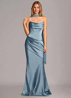 Azazie Pelagia Bridesmaid Dresses Dusty Blue Mermaid Corset Stretch Satin Convertible Dress image3
