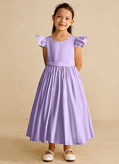 Azazie Violeta Flower Girl Dresses Lilac Ball-Gown Bow Matte Satin Dress image6