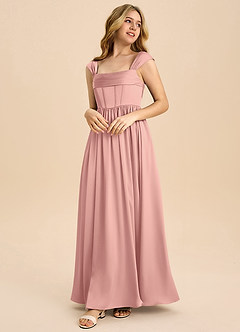 Azazie Hattie Junior Robe Trapèze en Satin extensible Plissée Rosette image1