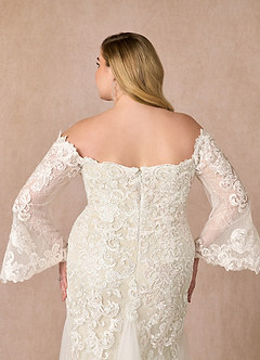 Azazie Arlette Wedding Dresses Diamond White Champagne Mermaid Sweetheart Sequins Tulle Dress image13