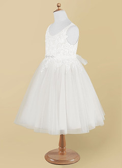 Azazie Minka Flower Girl Dresses Diamond White A-Line Lace Tulle Dress image8