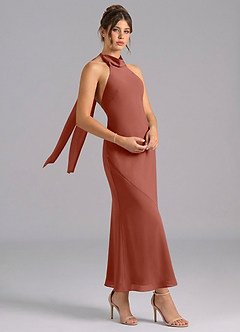 Azazie Velli 신부 들러리 드레스 인어 하이넥 쉬폰 발목 길이 드레스 image3