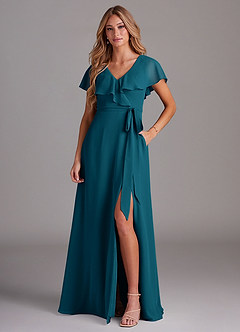 Azazie Lainey Brautjungfernkleider A-Linie mit Taschen Chiffon Kleid Tintenblau image1