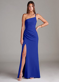 Azazie Eren Bridesmaid Dresses Royal Blue Sheath One Shoulder Stretch Crepe Dress image3