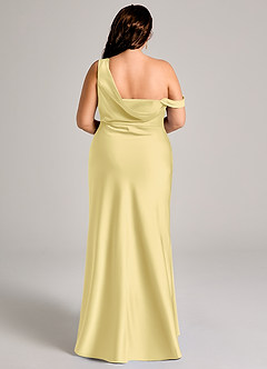 Azazie Madelyn Bridesmaid Dresses Lemon Sorbet Mermaid One Shoulder Stretch Satin Convertible Dress image16